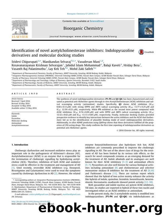 Identification of novel acetylcholinesterase inhibitors: Indolopyrazoline derivatives and molecular docking studies by unknow