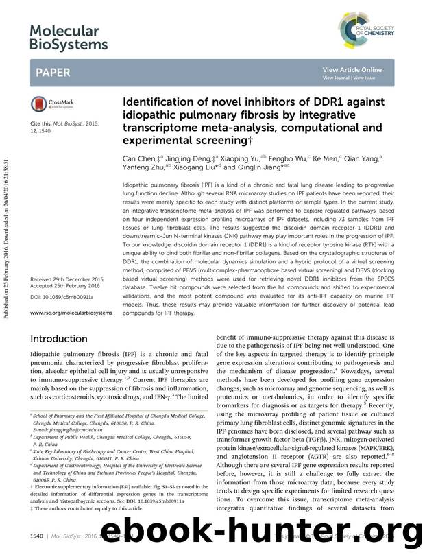 Identification of novel inhibitors of DDR1 against idiopathic pulmonary fibrosis by integrative transcriptome meta-analysis, computational and experimental screening by unknow