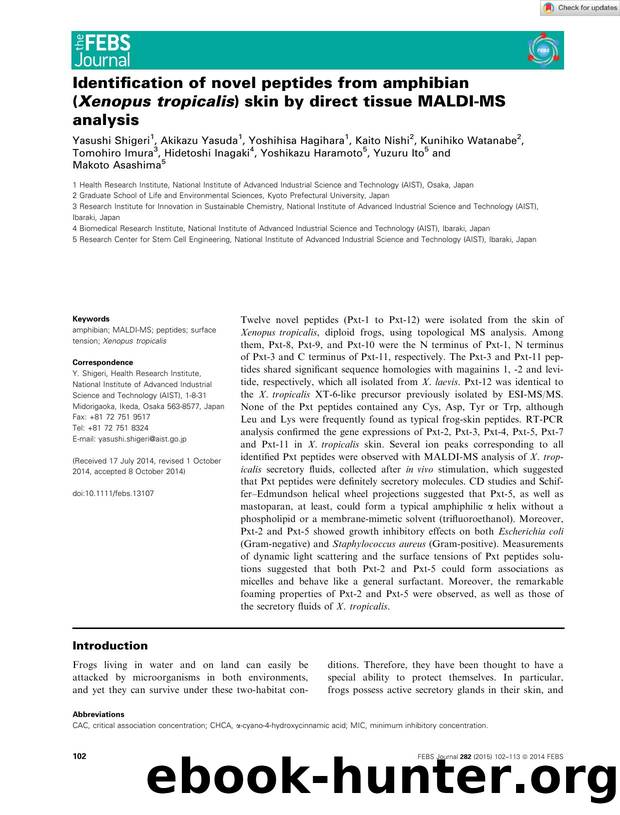 Identification of novel peptides from amphibian (XenopusÂ tropicalis) skin by direct tissue MALDIâMS analysis by Unknown