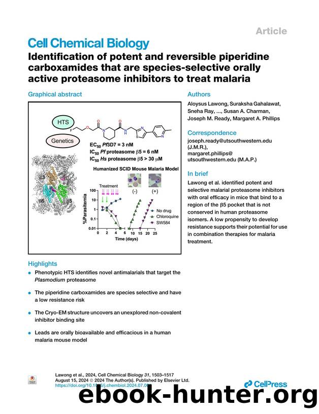 Identification of potent and reversible piperidine carboxamides that are species-selective orally active proteasome inhibitors to treat malaria by unknow