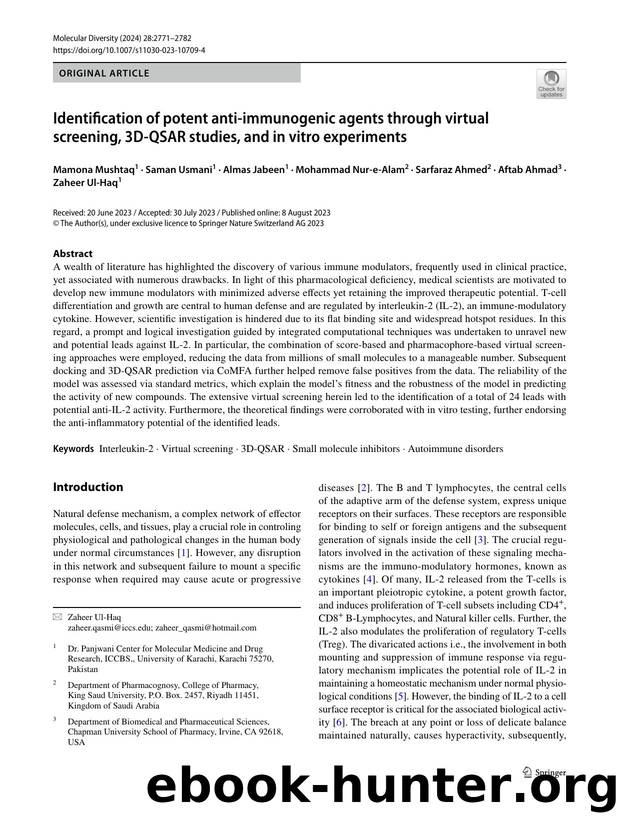 Identification of potent anti-immunogenic agents through virtual screening, 3D-QSAR studies, and in vitro experiments by unknow