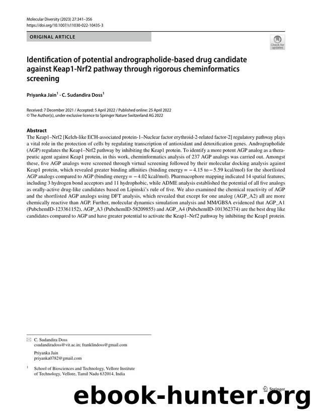Identification of potential andrographolide-based drug candidate against Keap1-Nrf2 pathway through rigorous cheminformatics screening by Priyanka Jain & C. Sudandira Doss