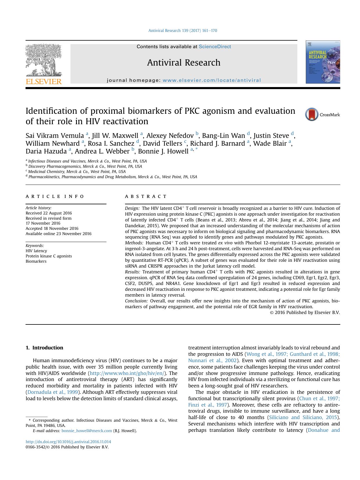 Identification of proximal biomarkers of PKC agonism and evaluation of their role in HIV reactivation by unknow