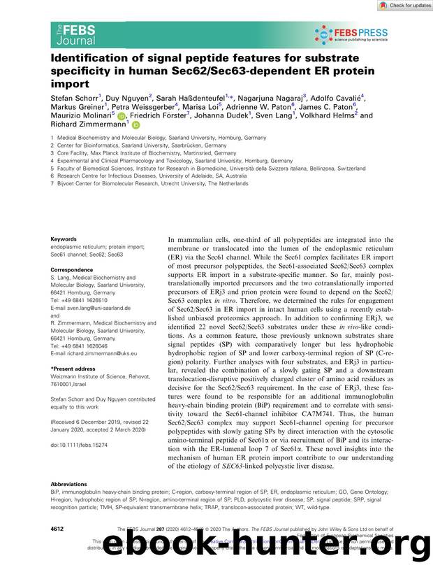 Identification of signal peptide features for substrate specificity in human Sec62Sec63âdependent ER protein import by Unknown