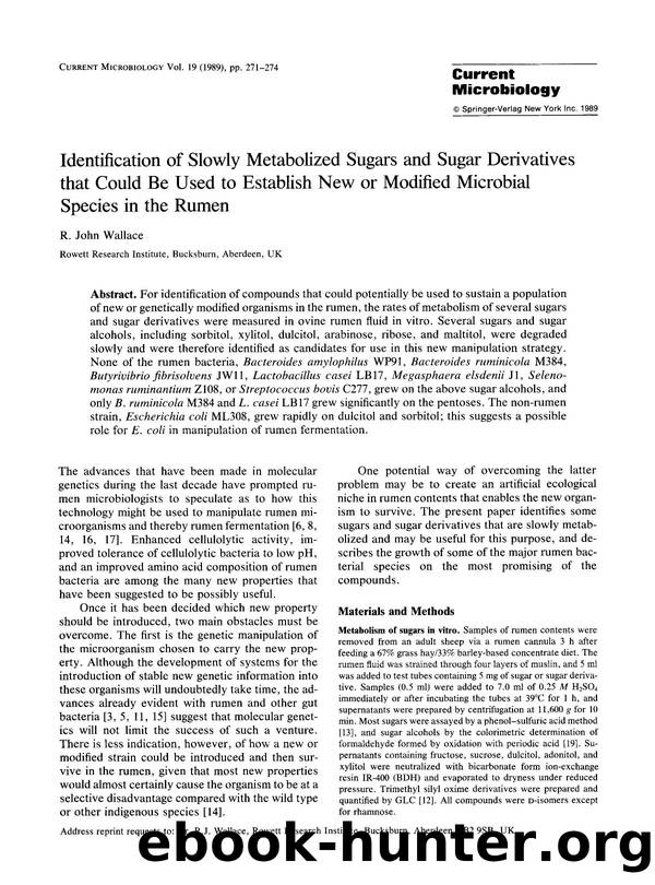 Identification of slowly metabolized sugars and sugar derivatives that could be used to establish new or modified microbial species in the rumen by Unknown