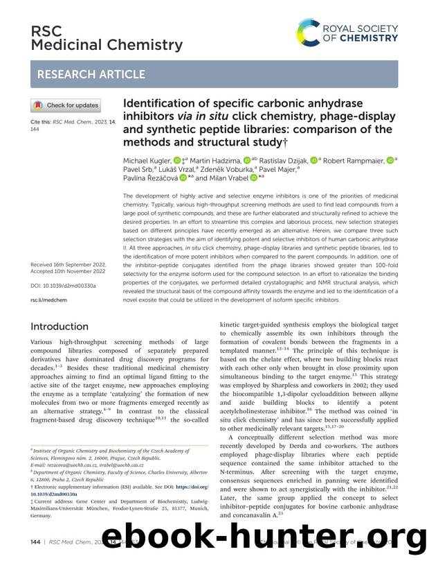 Identification of specific carbonic anhydrase inhibitors via in situ click chemistry, phage-display and synthetic peptide libraries: comparison of the methods and structural study by unknow