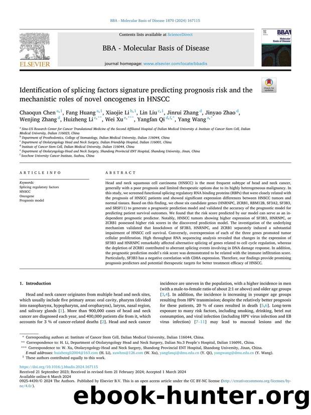 Identification of splicing factors signature predicting prognosis risk and the mechanistic roles of novel oncogenes in HNSCC by unknow