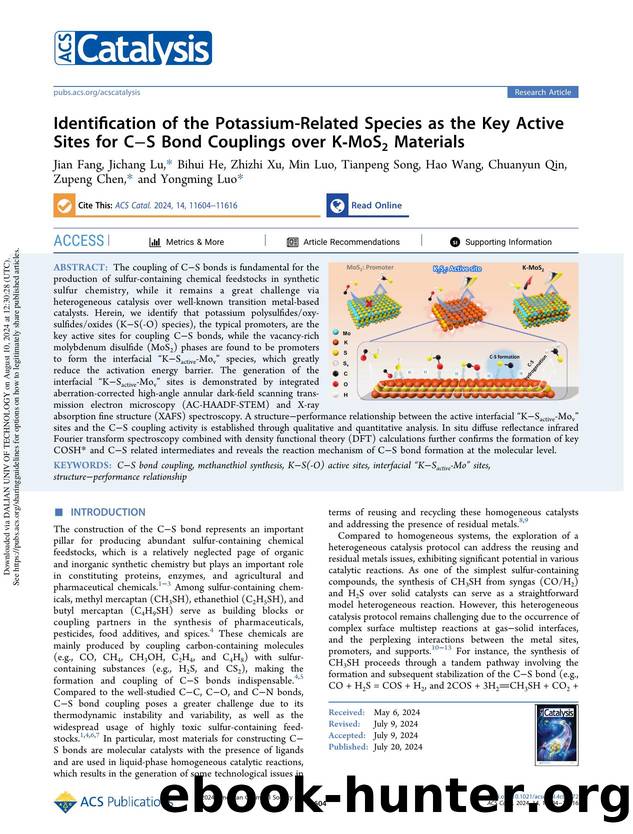 Identification of the Potassium-Related Species as the Key Active Sites for CâS Bond Couplings over K-MoS2 Materials by unknow