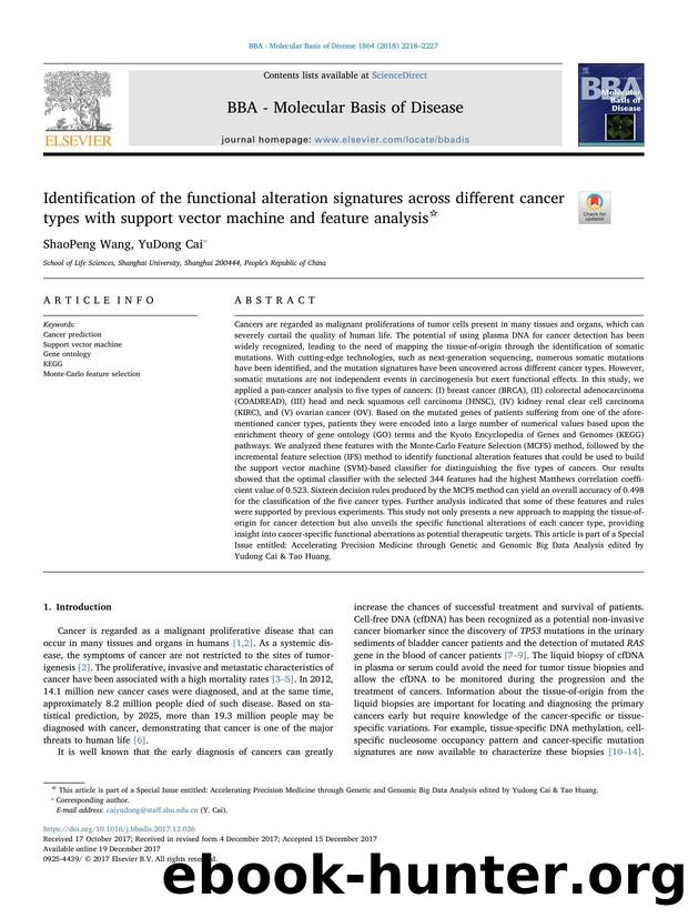 Identification of the functional alteration signatures across different cancer types with support vector machine and feature analysis by ShaoPeng Wang & YuDong Cai