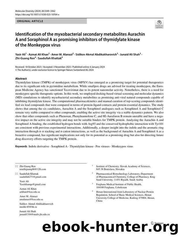 Identification of the myxobacterial secondary metabolites Aurachin A and Soraphinol A as promising inhibitors of thymidylate kinase of the Monkeypox virus by unknow