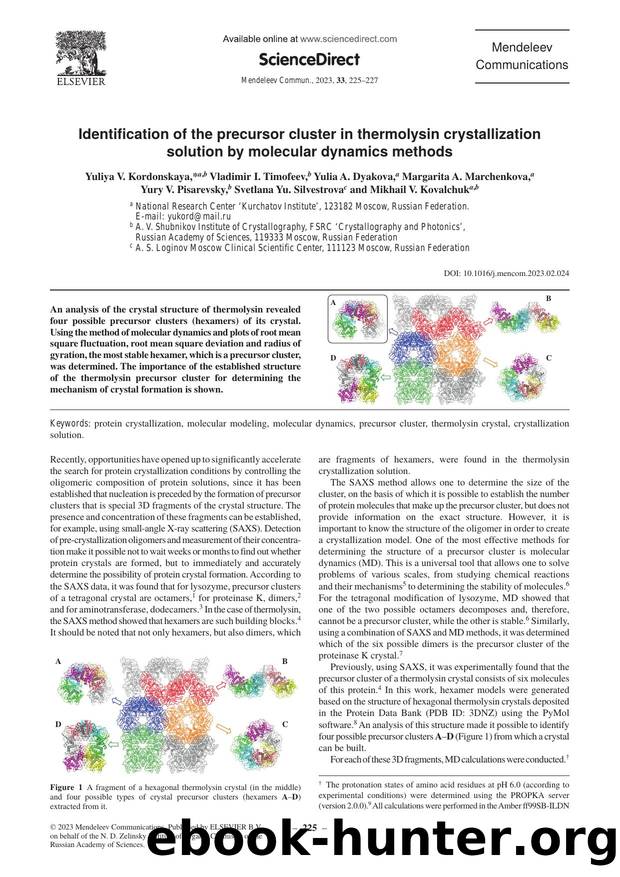 Identification of the precursor cluster in thermolysin crystallization solution by molecular dynamics methods by unknow