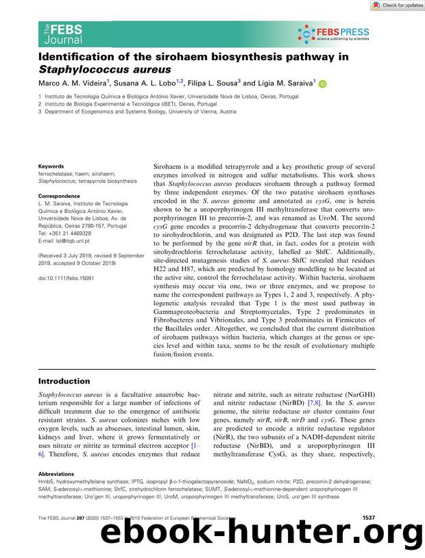 Identification of the sirohaem biosynthesis pathway in StaphylococcusÂ aureus by Unknown
