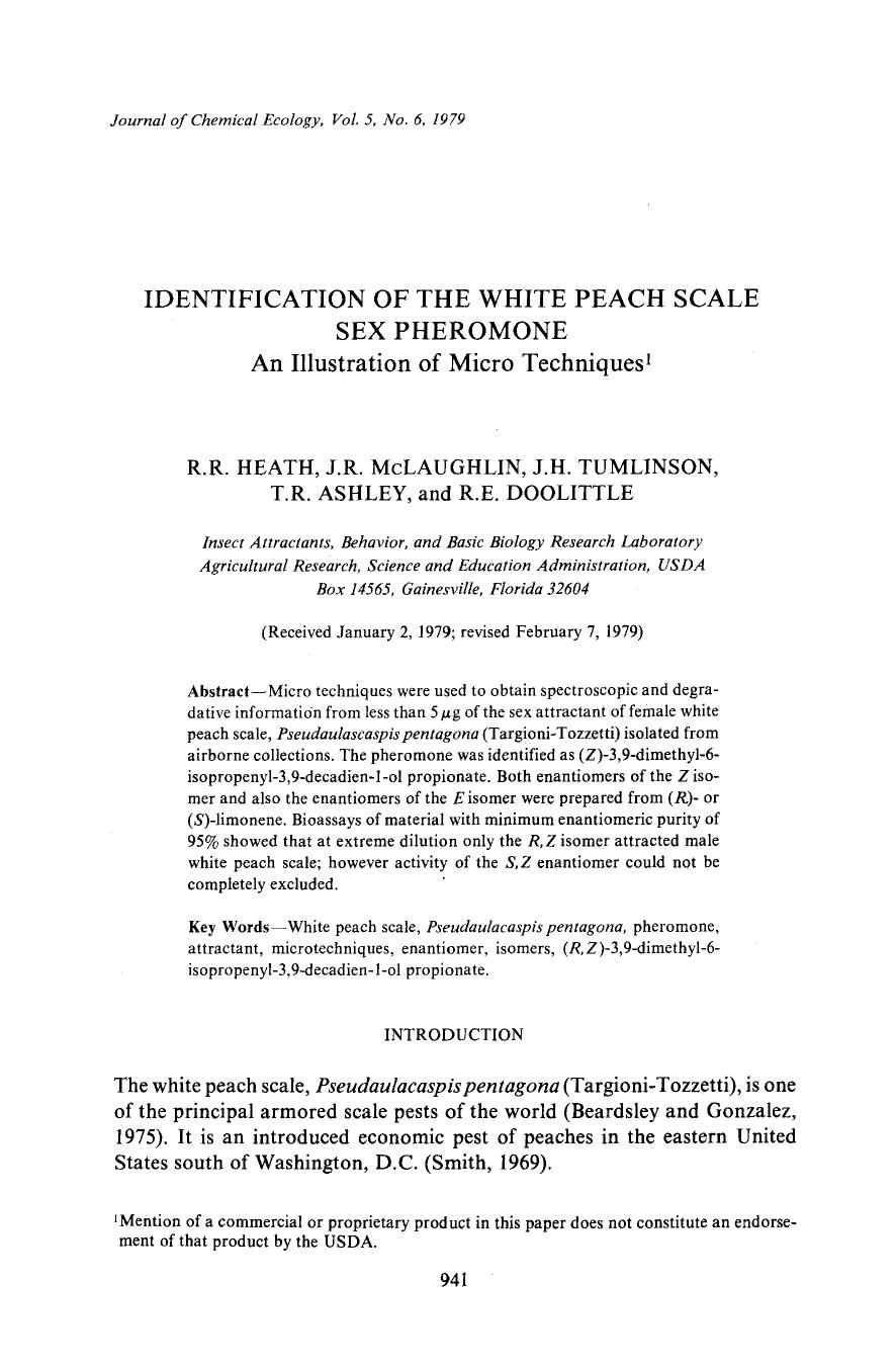 Identification of the white peach scale sex pheromone by Unknown