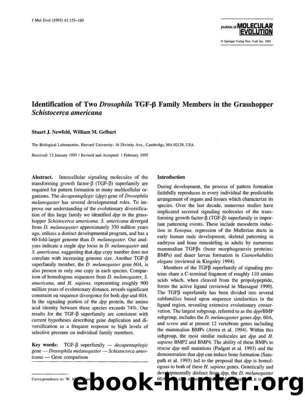 Identification of two <Emphasis Type="Italic">Drosophila<Emphasis> TGF-β family members in the grasshopper <Emphasis Type="Italic">Schistocerca americana<Emphasis> by Unknown