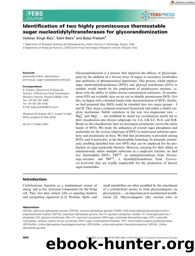 Identification of two highly promiscuous thermostable sugar nucleotidylyltransferases for glycorandomization by Unknown