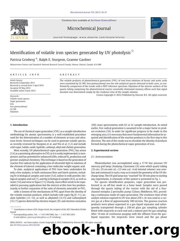Identification of volatile iron species generated by UV photolysis by Patricia Grinberg & Ralph E. Sturgeon & Graeme Gardner