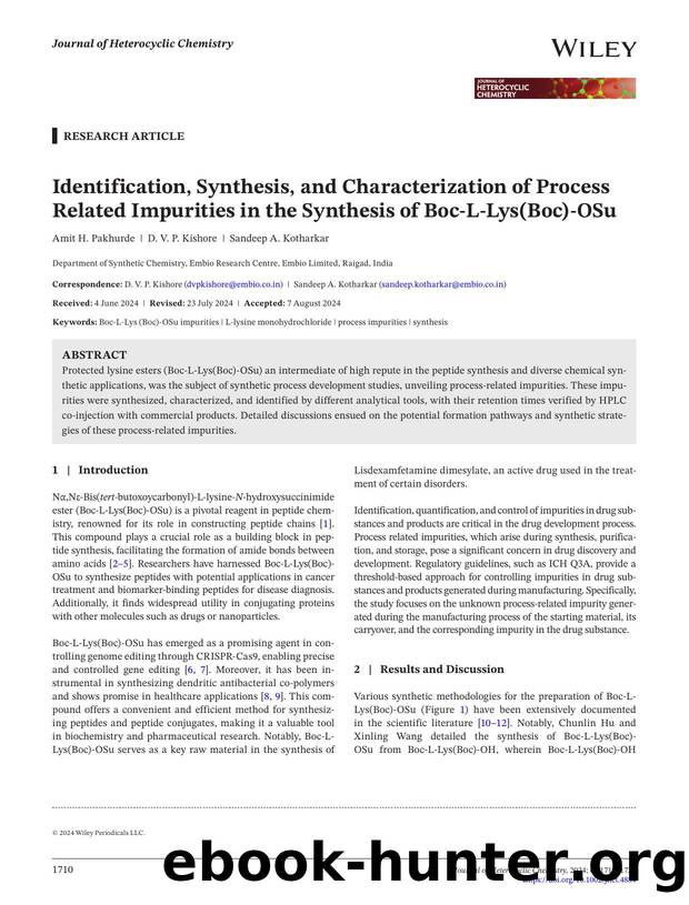 Identification, Synthesis and characterization of Process Related Impurities in the synthesis of BocâLâLys(Boc)âOSu by Unknown
