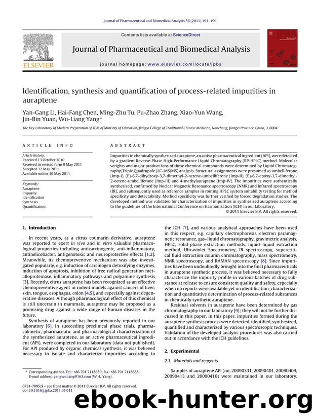 Identification, synthesis and quantification of process-related impurities in auraptene by Yan-Gang Li
