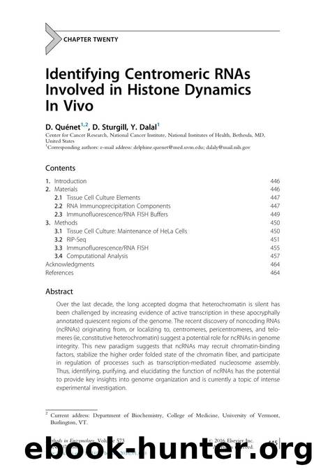 Identifying Centromeric RNAs Involved in Histone Dynamics In Vivo by D. Qunet & D. Sturgill & Y. Dalal