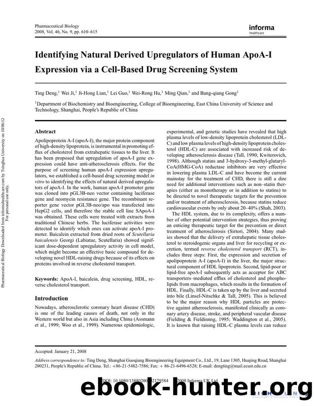Identifying Natural Derived Upregulators of Human ApoA-I Expression via a Cell-Based Drug Screening System by Ting Deng Wei Ji Ji-Hong Lian Lei Guo Wei-Rong Hu Ming Qian & Bang-qiang Gong