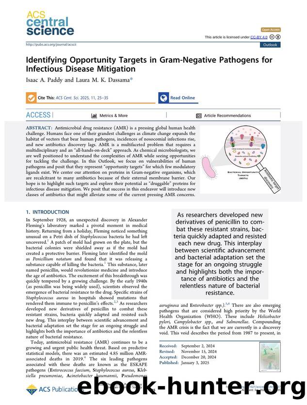 Identifying Opportunity Targets in Gram-Negative Pathogens for Infectious Disease Mitigation by Isaac A. Paddy (ORCID: g/0000-0002-6090-2191) & Laura M. K. Dassama (ORCID: g/0000-0002-0851-6373)