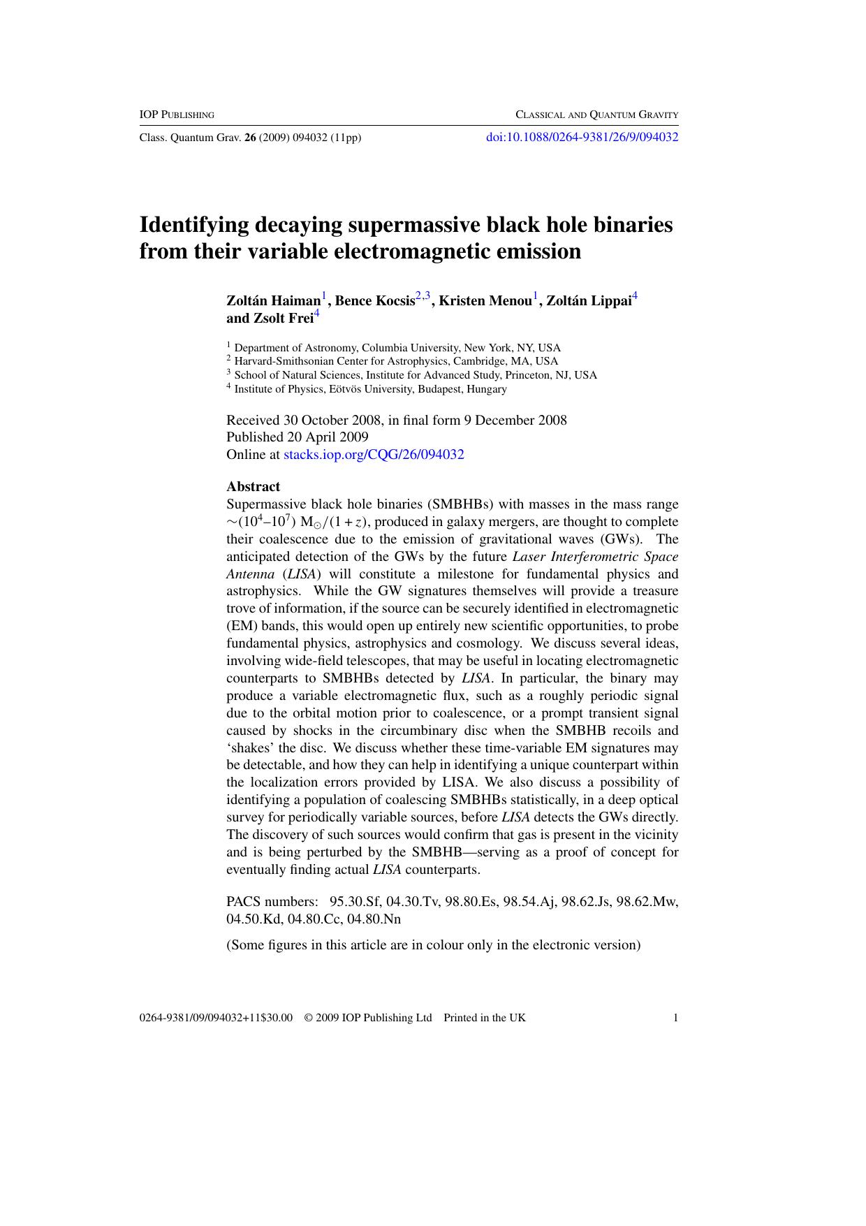 Identifying Supermassive Black Hole Binary Inspirals by Z Haiman et al