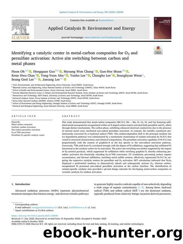 Identifying a catalytic center in metal-carbon composites for O3 and persulfate activation: Active site switching between carbon and metal phases by unknow