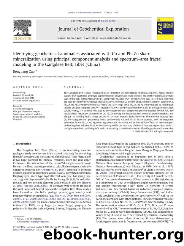 Identifying geochemical anomalies associated with Cu and PbâZn skarn mineralization using principal component analysis and spectrumâarea fractal modeling in the Gangdese Belt, Tibet (China) by Renguang Zuo