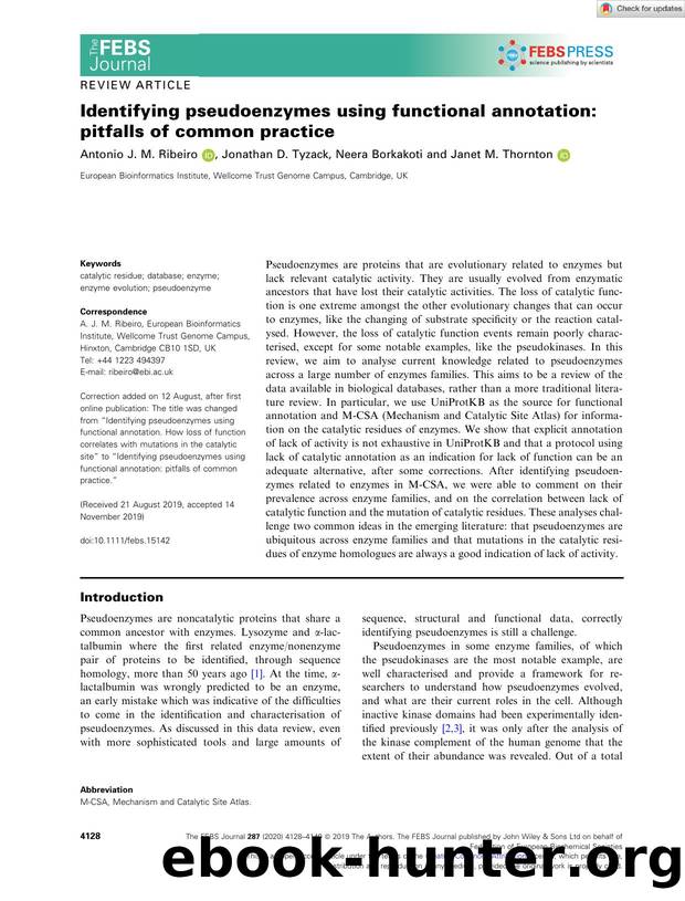Identifying pseudoenzymes using functional annotation: pitfalls of common practice by Unknown