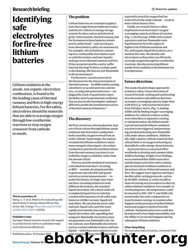 Identifying safe electrolytes for fire-free lithium batteries by Unknown