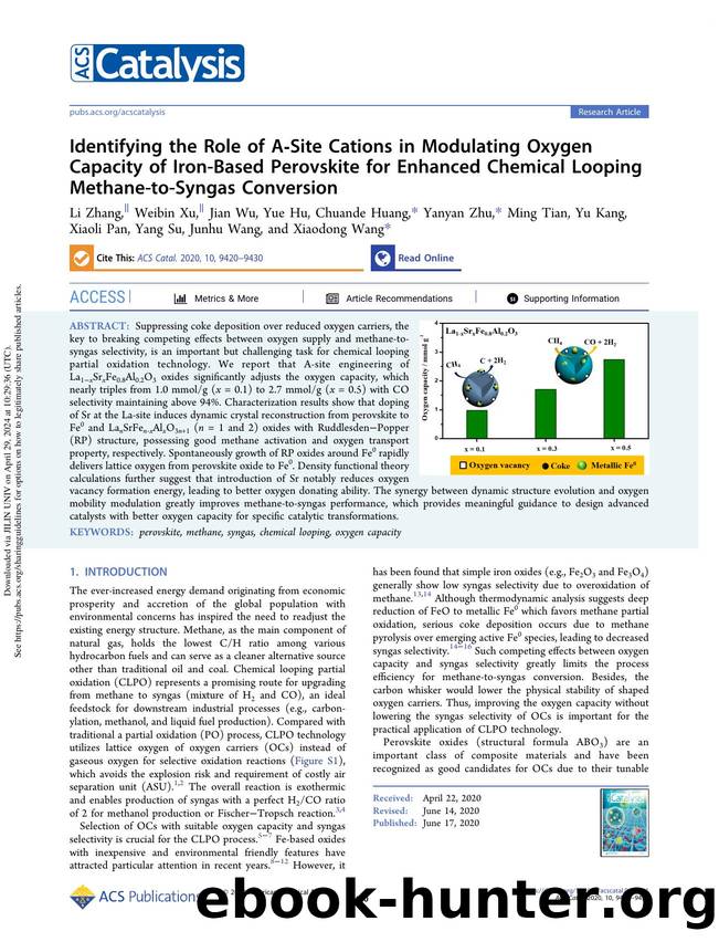 Identifying the Role of A-Site Cations in Modulating Oxygen Capacity of Iron-Based Perovskite for Enhanced Chemical Looping Methane-to-Syngas Conversion by unknow