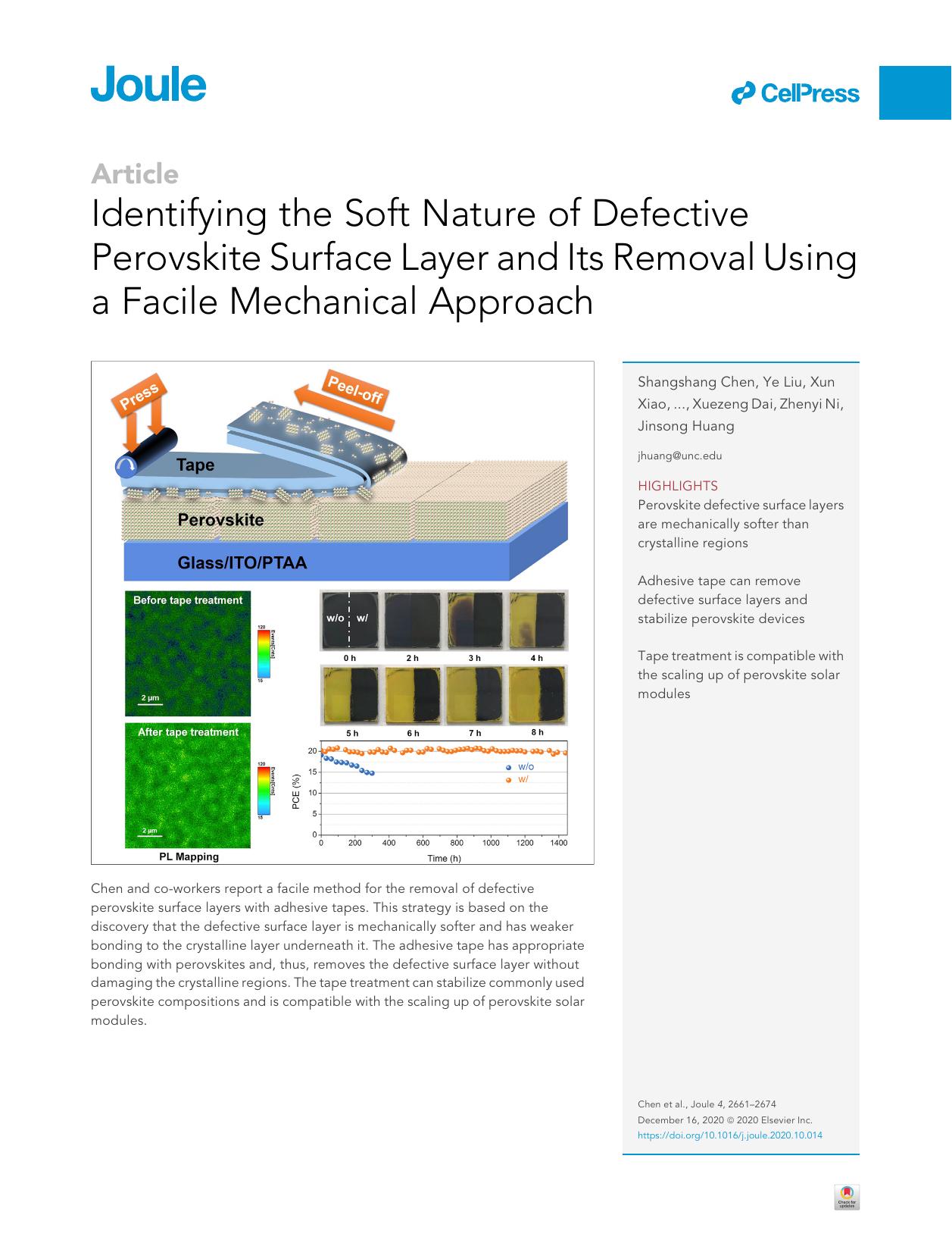 Identifying the Soft Nature of Defective Perovskite Surface Layer and Its Removal Using a Facile Mechanical Approach by unknow
