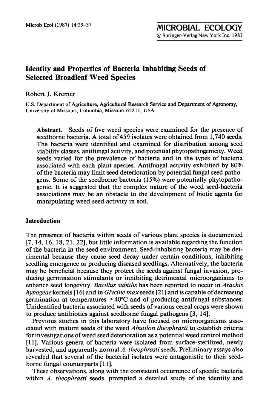 Identity and properties of bacteria inhabiting seeds of selected broadleaf weed species by Unknown