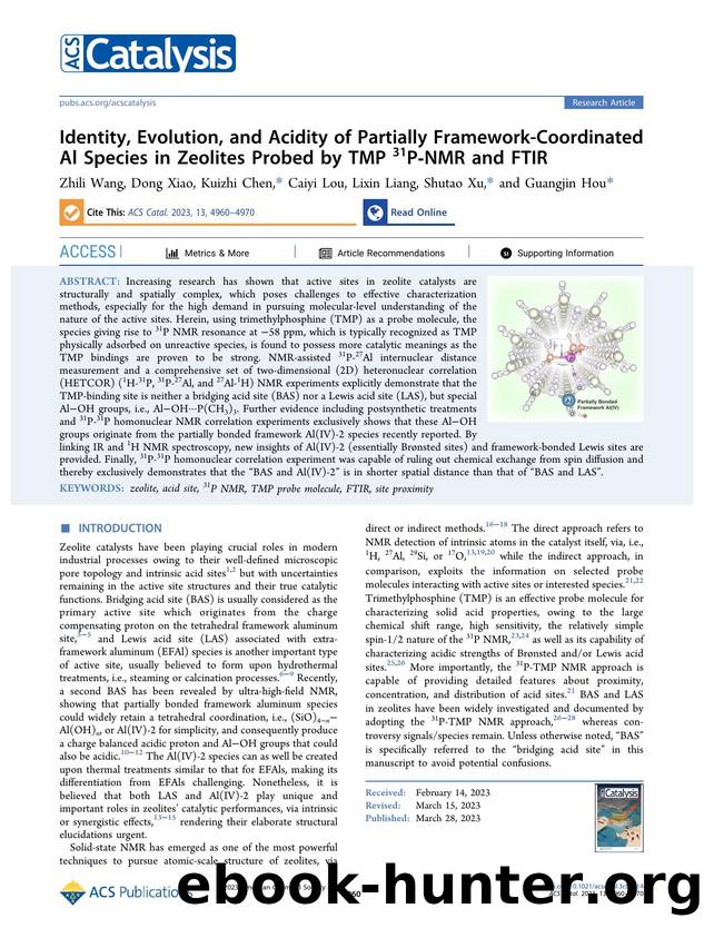 Identity, Evolution, and Acidity of Partially Framework-Coordinated Al Species in Zeolites Probed by TMP 31P-NMR and FTIR by Zhili Wang Dong Xiao Kuizhi Chen Caiyi Lou Lixin Liang Shutao Xu and Guangjin Hou