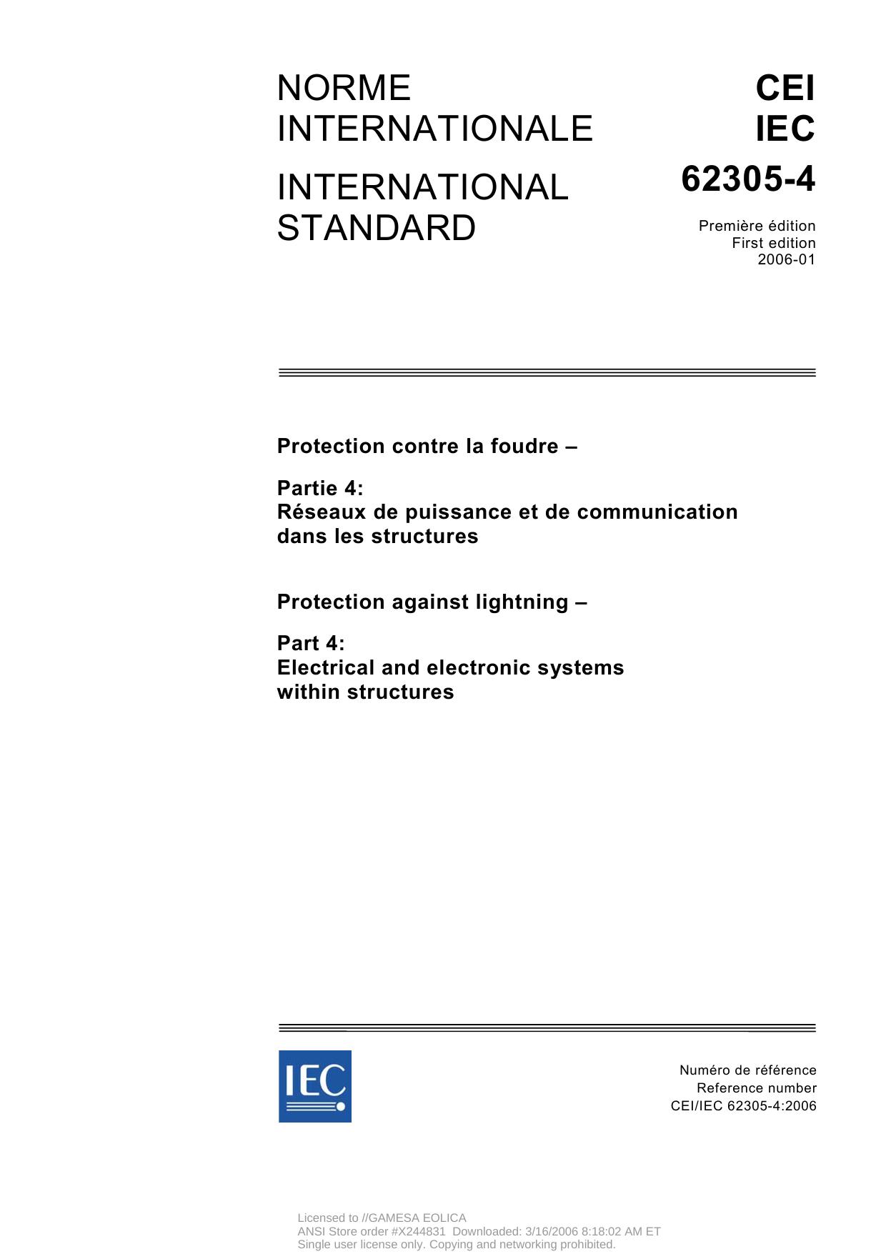 Iec 62305-4 06 - Protection Against Lightning by Electrical & Electronic Systems Within Structures