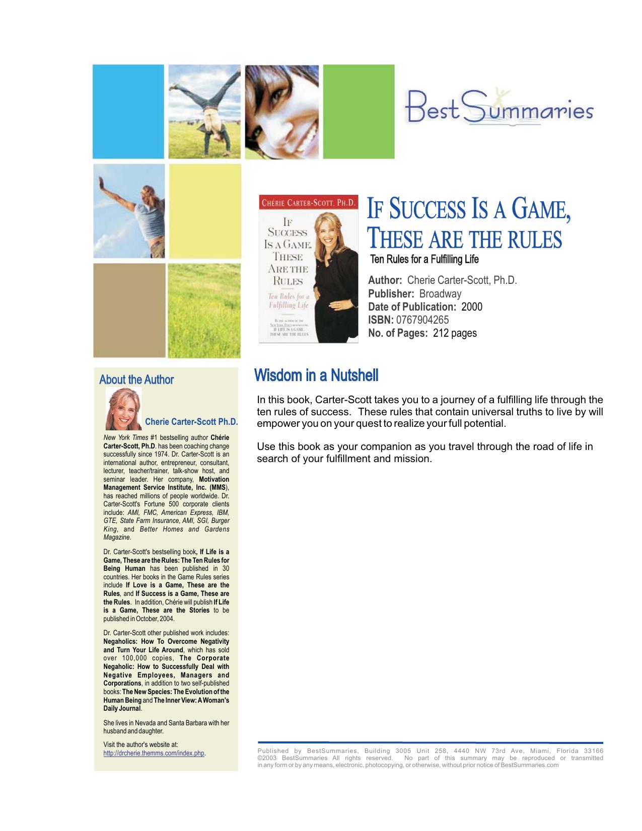 If Success Is a Game, These Are the Rules: Ten Rules for a Fulfilling Life by Cherie Carter-Scott Ph.D