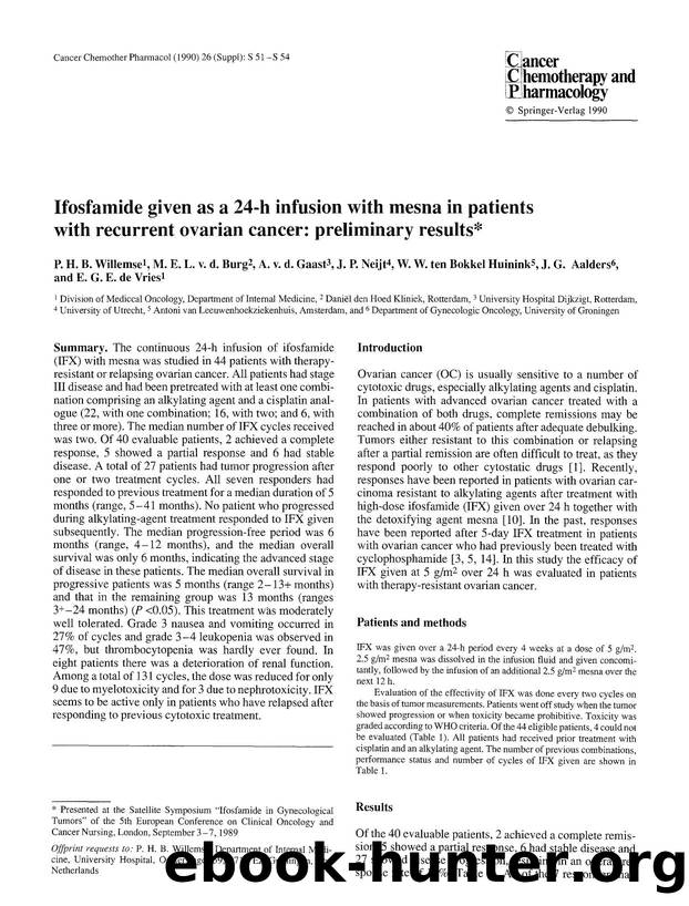Ifosfamide given as a 24-h infusion with mesna in patients with recurrent ovarian cancer: preliminary results by Unknown