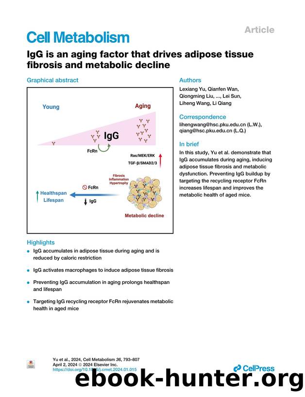 IgG is an aging factor that drives adipose tissue fibrosis and metabolic decline by unknow