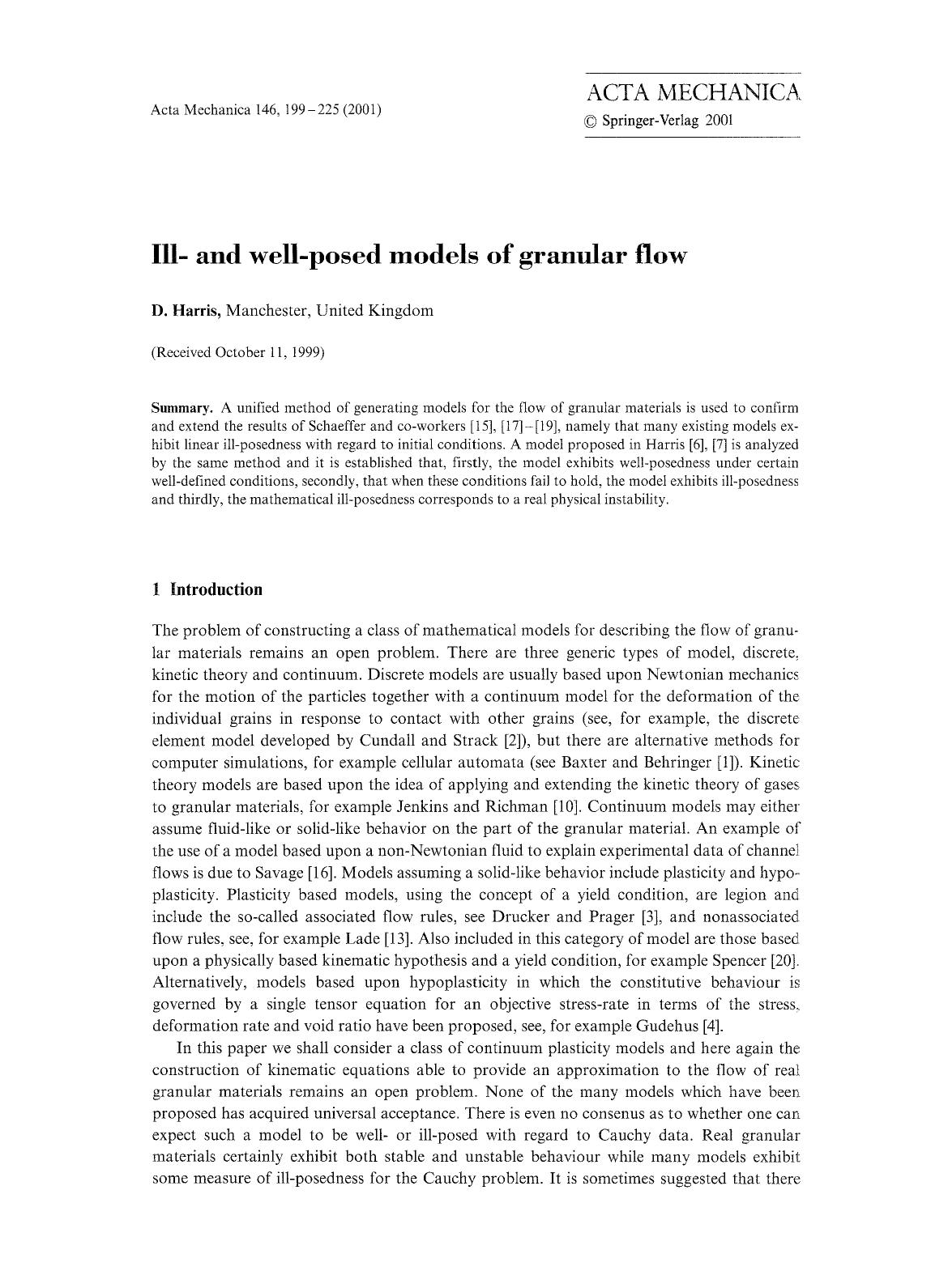 Ill- and well-posed models of granular flow by Unknown