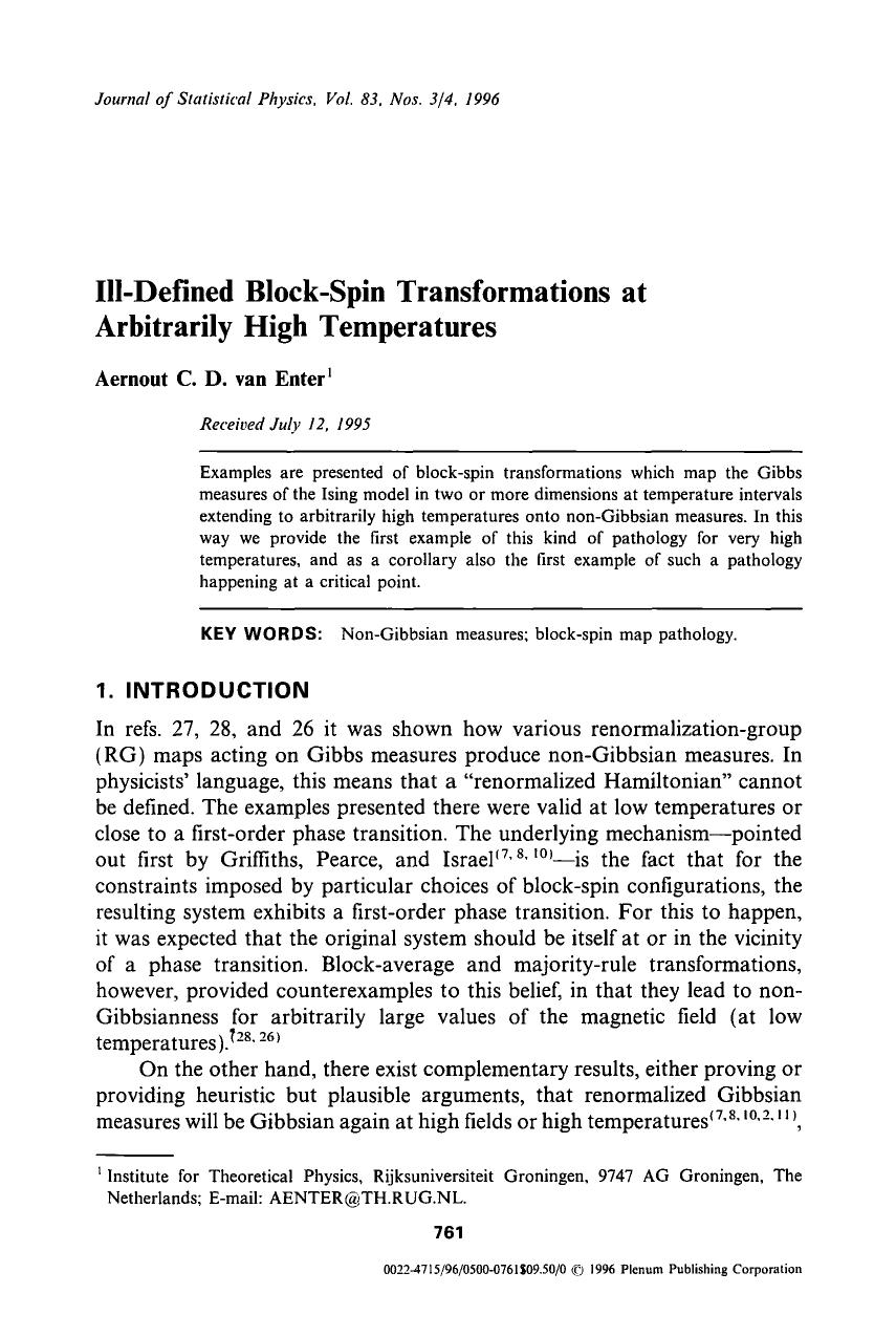 Ill-defined block-spin transformations at arbitrarily high temperatures by Unknown