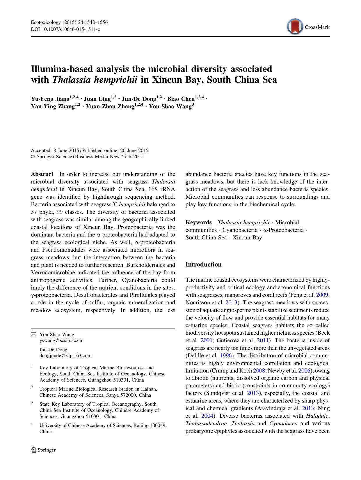 Illumina-based analysis the microbial diversity associated with Thalassia hemprichii in Xincun Bay, South China Sea by unknow
