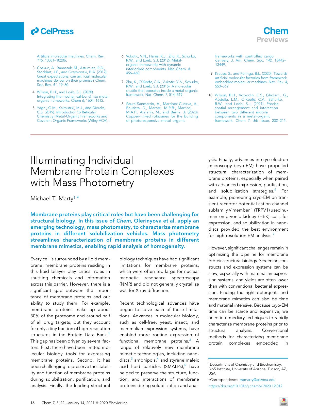Illuminating Individual Membrane Protein Complexes with Mass Photometry by Michael T. Marty