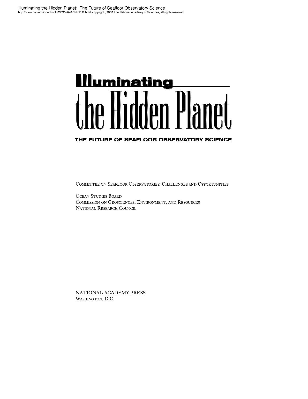 Illuminating the Hidden Planet: The Future of Seafloor Observatory Science by National Research Counci