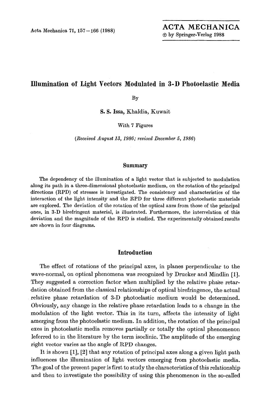 Illumination of light vectors modulated in 3-D photoelastic media by Unknown