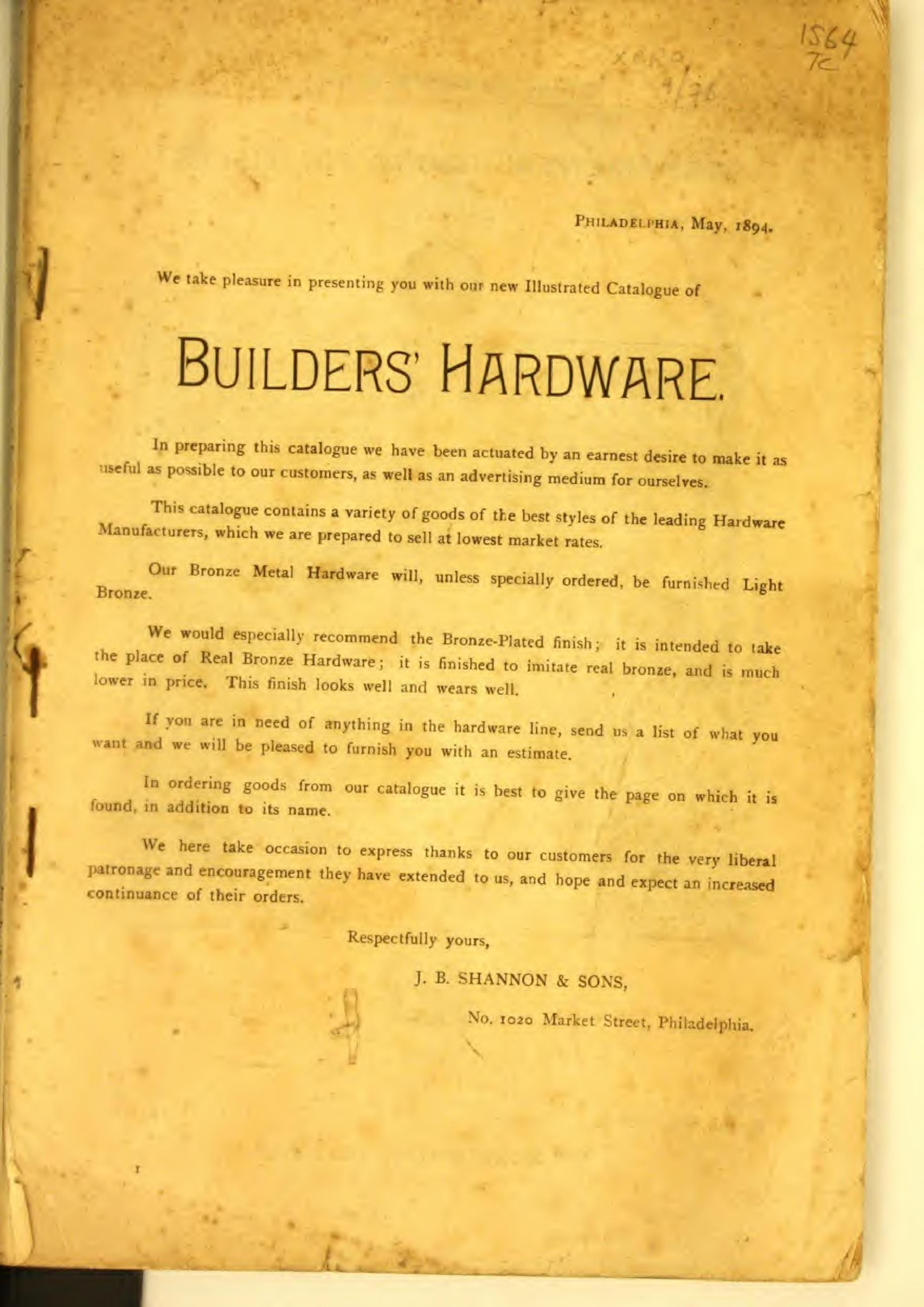 Illustrated catalogue of builders' hardware by Unknown