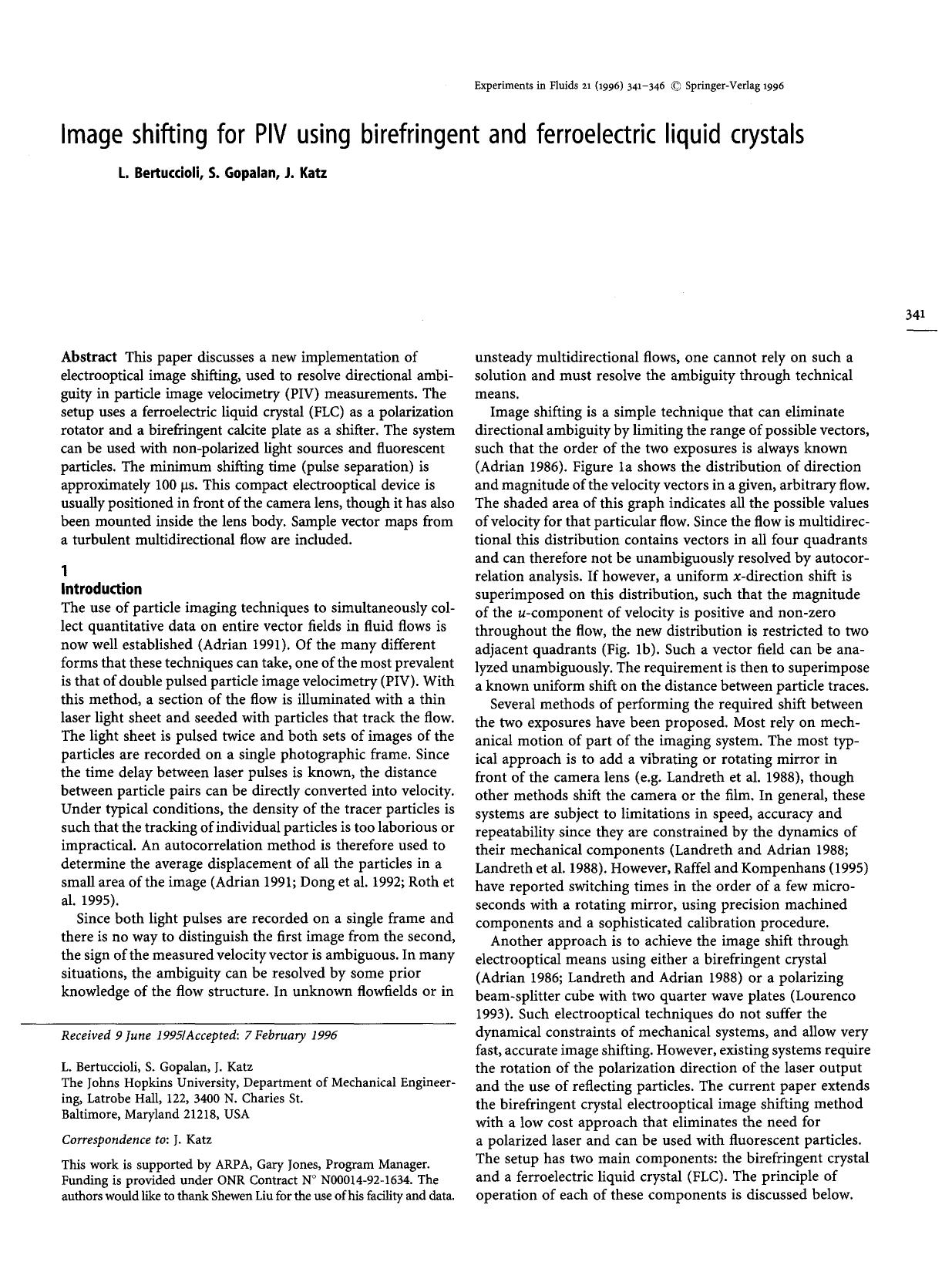 Image shifting for PIV using birefringent and ferroelectric liquid crystals by Unknown