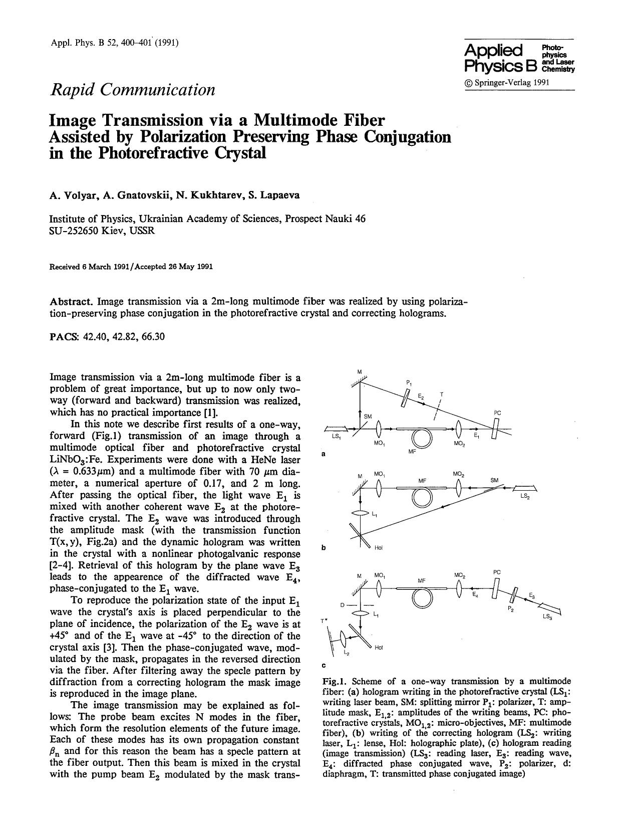 Image transmission via a multimode fiber assisted by polarization preserving phase conjugation in the photorefractive crystal by unknow