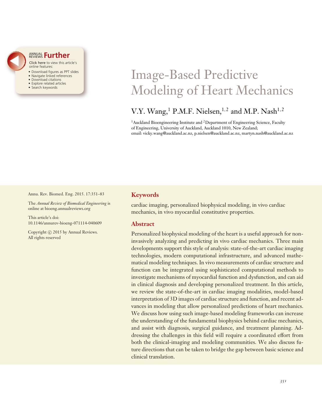 Image-Based Predictive Modeling of Heart Mechanics by V.Y. Wang P.M.F. Nielsen M.P. Nash