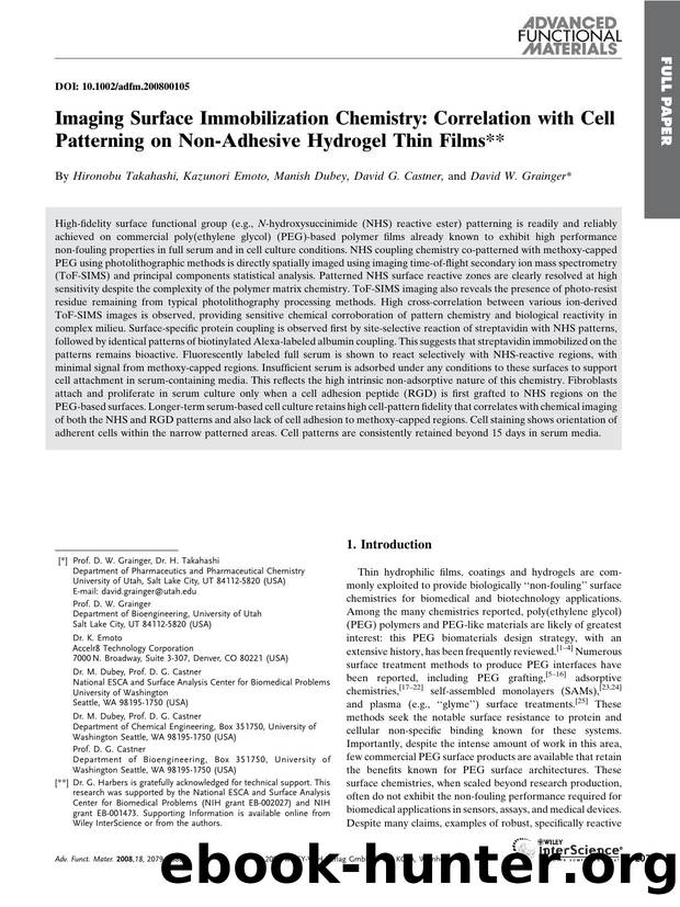 Imaging Surface Immobilization Chemistry: Correlation with Cell Patterning on Non-Adhesive Hydrogel Thin Films by Unknown