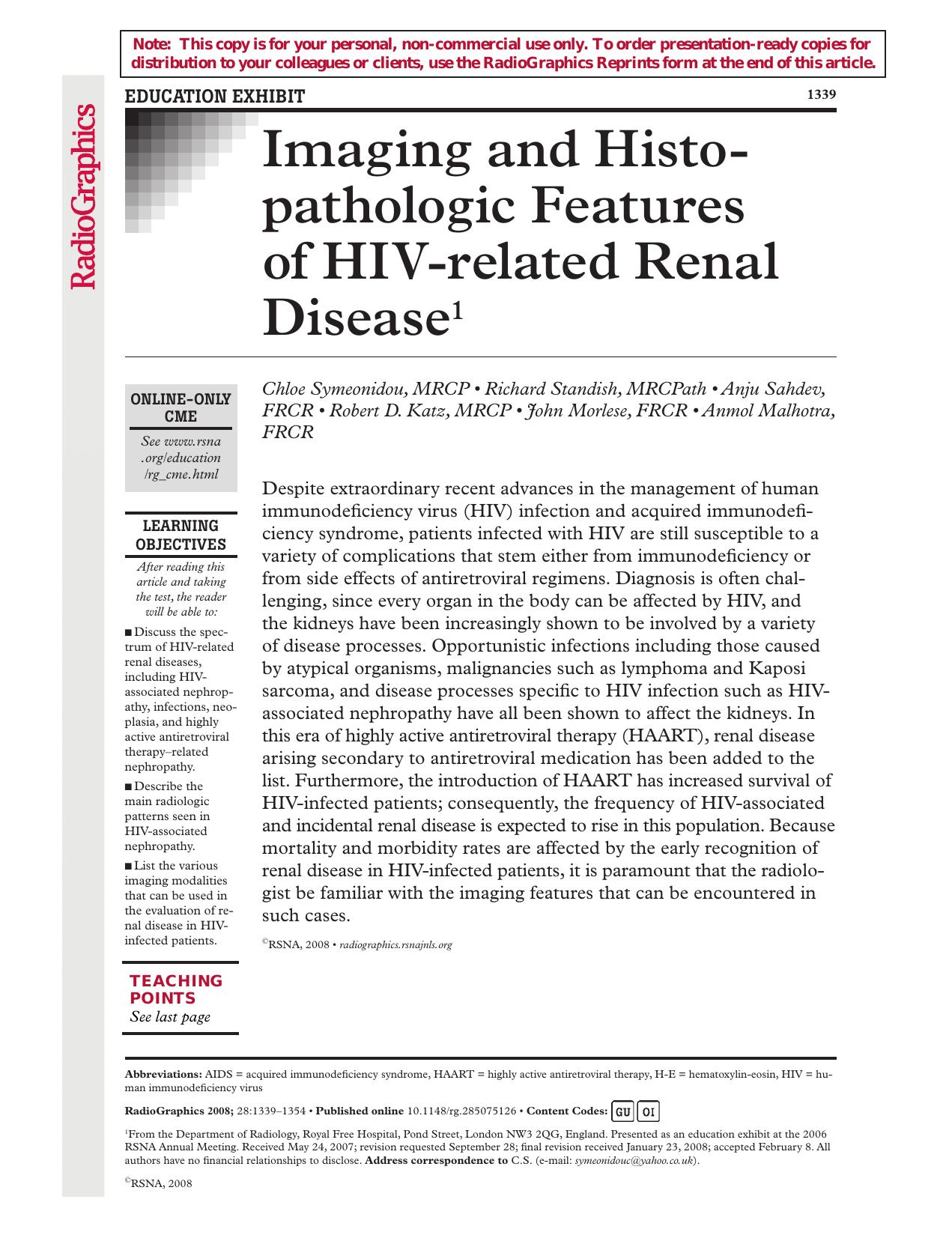 Imaging and histopath of HIV related renal disease by Unknown